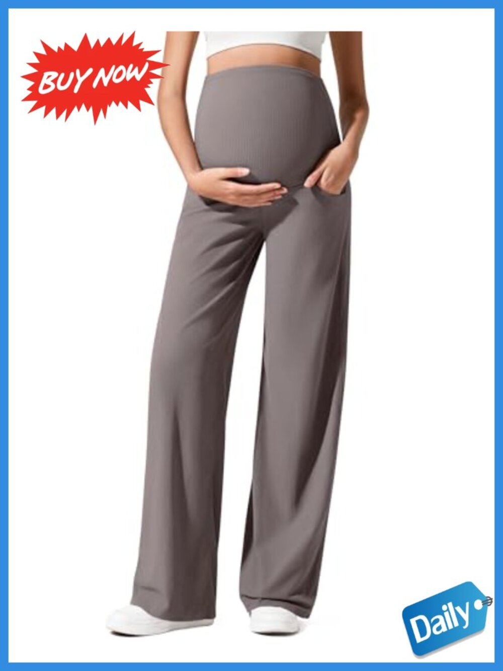 G4Free Maternity Lounge Pants Ribbed High Rise Wide Leg Trousers